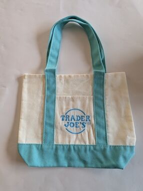 Trader Joes Cream And Pastel Green Mini Canvas Tote Bag